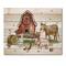 Designart - Farm House With Goose Chicken Cow Pig and Haystack - Rustic Print on Natural Pine Wood